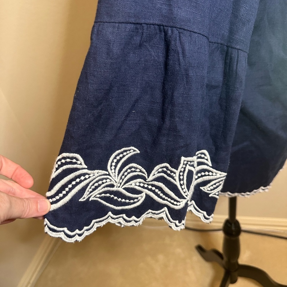 soft surroundings josey top navy white embroidery bell sleeve XL - Picture 4 of 7